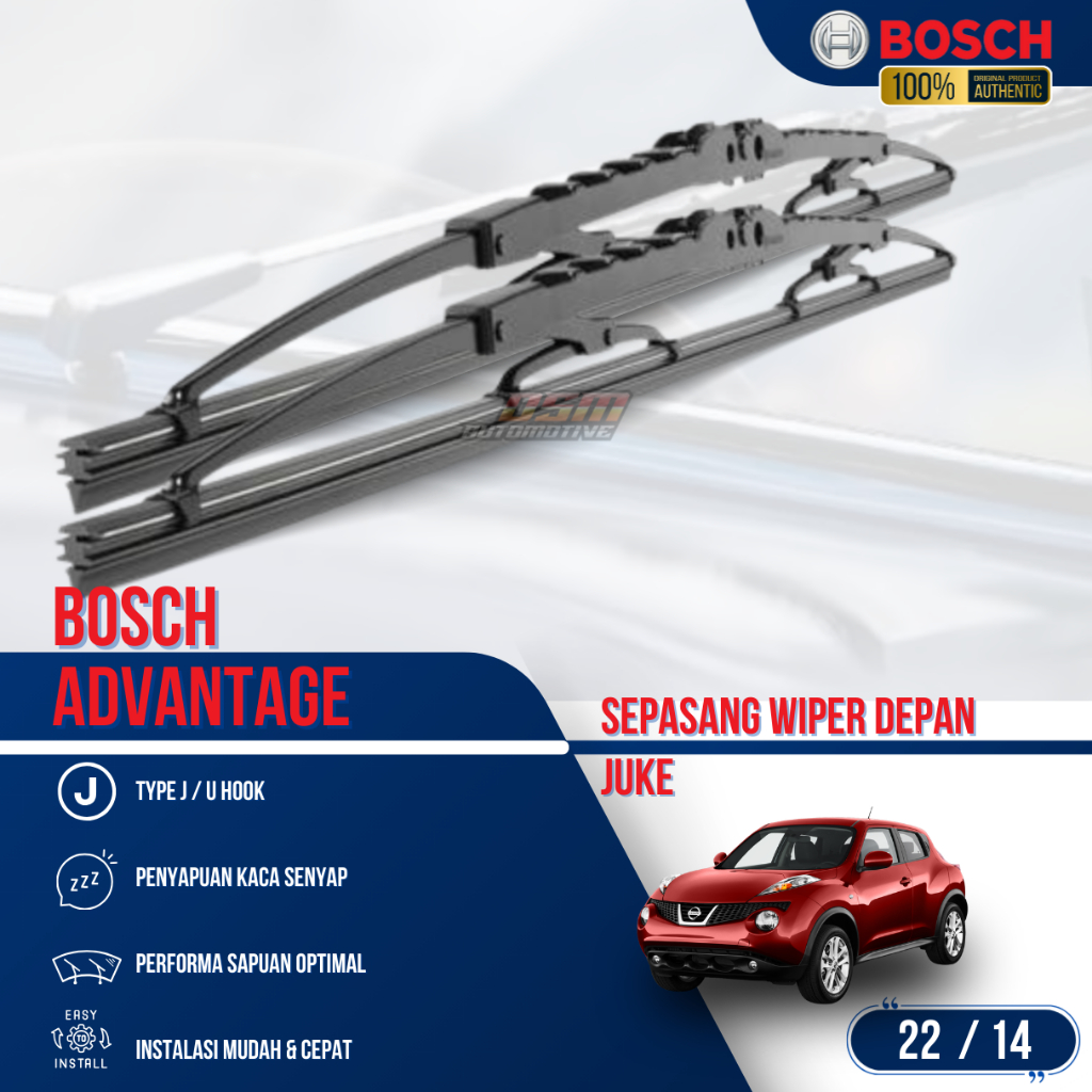 Bosch Advantage / Karet Wiper Mobil Nissan Juke 22" dan 14" (Sepasang) / Wiper Nissan Juke