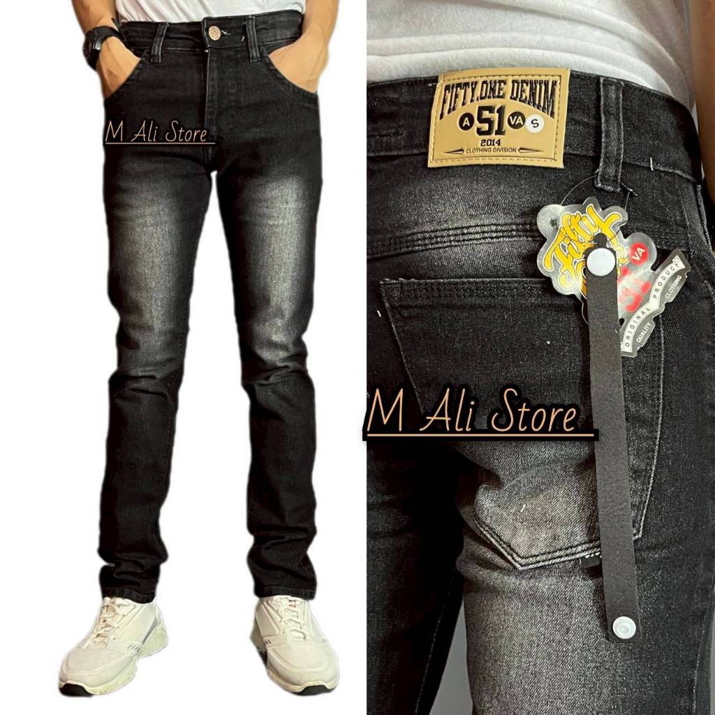 FIFTYONE51-TERLARIS Celana Pria Jeans Panjang SLIMFIT Calana warna Black jazz Scrup Clor Hitam Polos