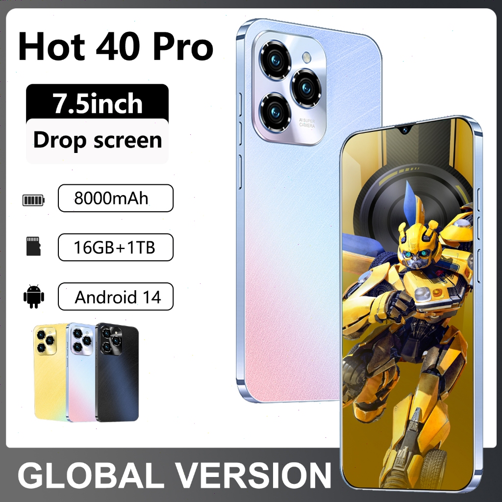 Produk Baru Hot 40 Pro HP Murah 7.5inci layar penuh Handphone ORI 16GB+1TB 8000mAh Baterai Fast Char
