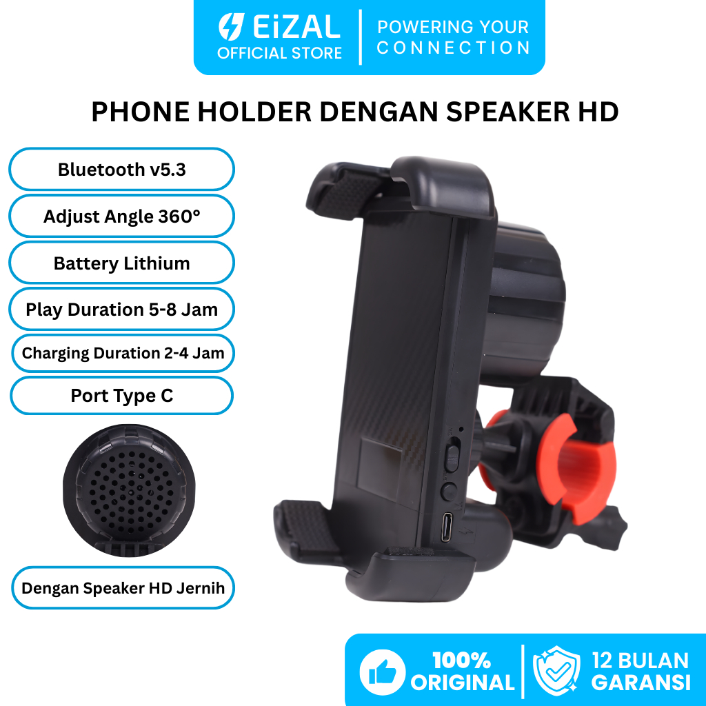 EiZAL Holder HP Motor + Speaker Bluetooth Volume Besar / Holder HP Motor Stang Spion High Quality