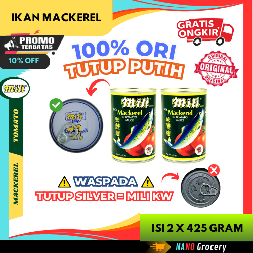 2 Kaleng Sarden Mili Mackerel Original 425 Gram | Ikan Sarden Kaleng "Tutup Putih"