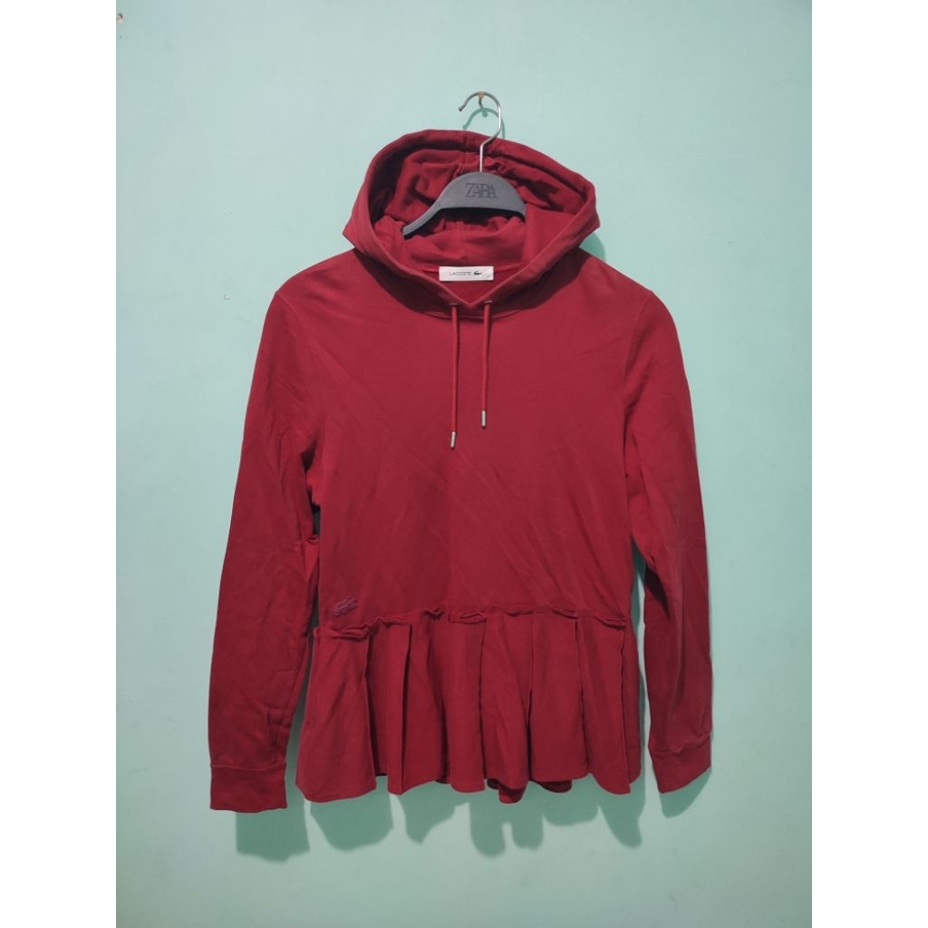 Lacoste Maroon Ruffle Hem Hoddie Made In Bulgaria