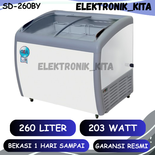 GEA CHEST FREEZER KACA GESER 260 LITER SD260BY SD 260 BY SD-260BY SLIDING FREEZER GARANSI RESMI