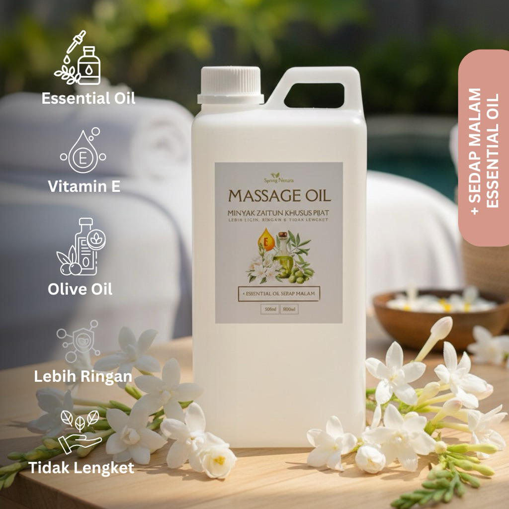 1L Minyak Pijat dengan Essential Oil Sedap Malam | Massage Oil with Tuberose Essential Oil | Minyak 