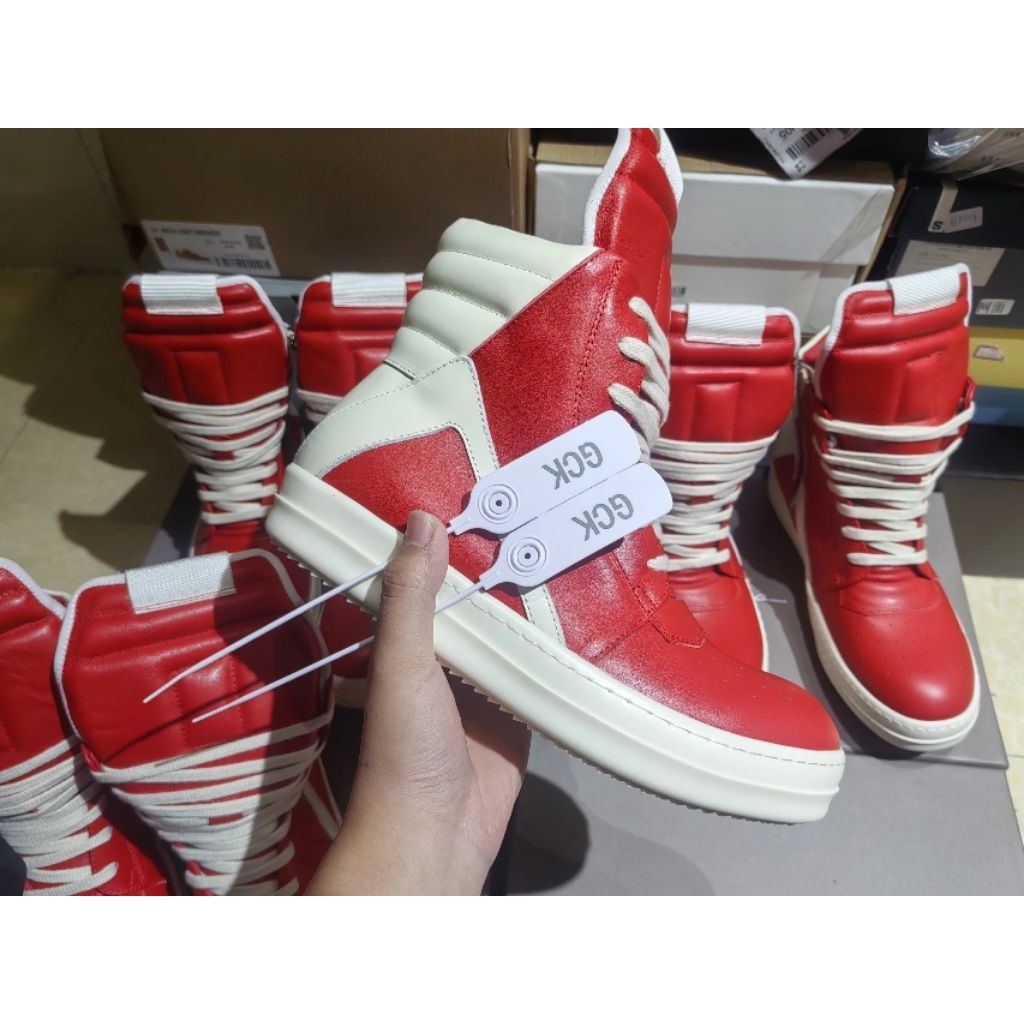 Rick Owens RO DRKSHDW Red Calfskin Leather Geobasket Authentic GK