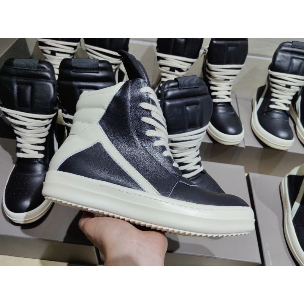 Rick Owens RO Geobasket DRKSHDW Black White Calfskin Leather Authentic GK