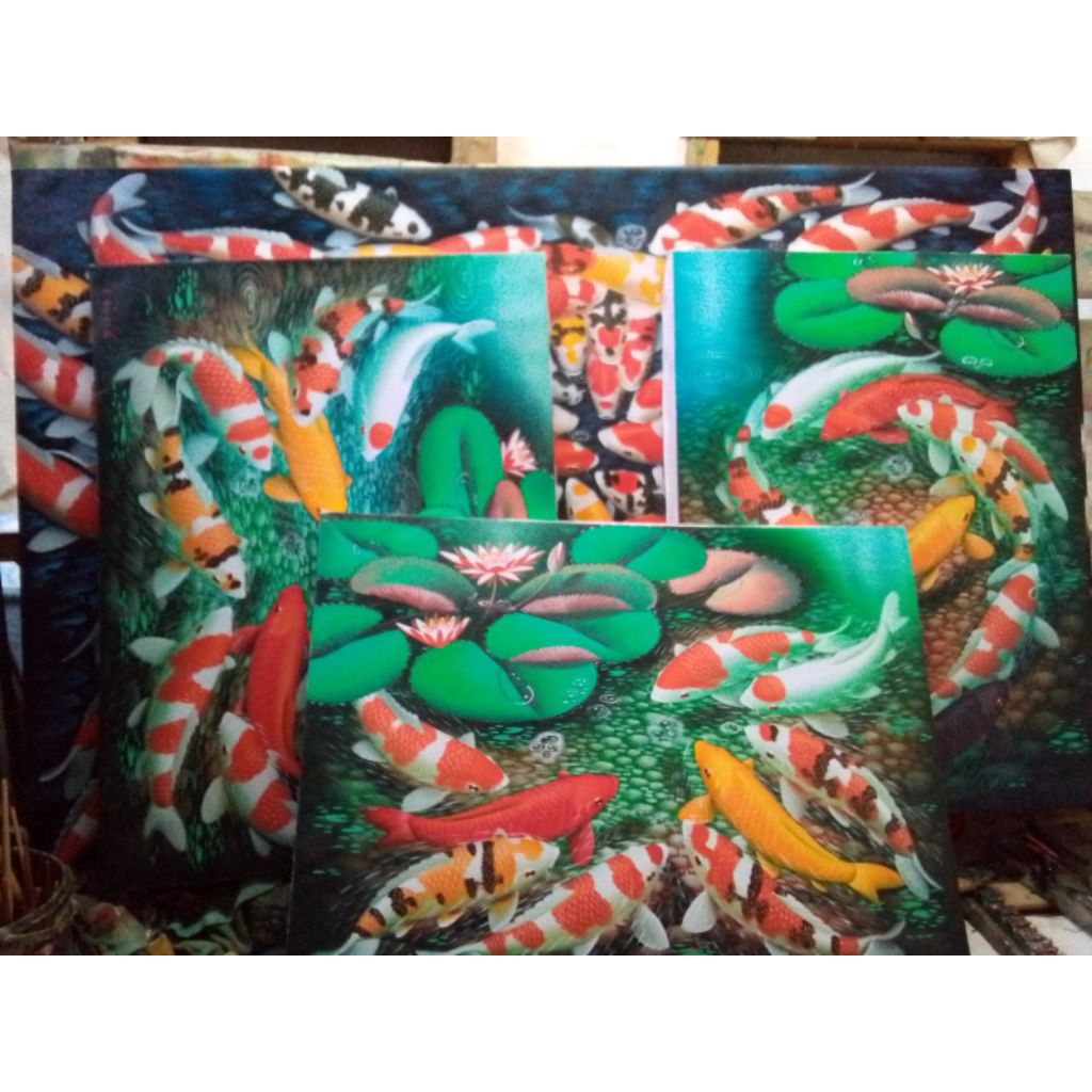 lukisan ikan koi fengshui mewah