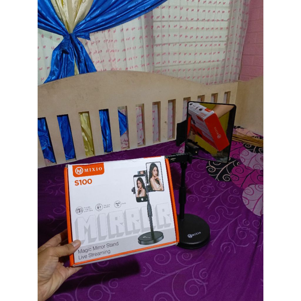 Mixio s100 stand holder magic mirror second bekas konten unboxing