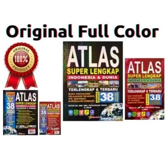 Paket 2 Buku Atlas super lengkap Indonesia dan Dunia Update 38 Provinsi serta budaya Indonesia ( Buk