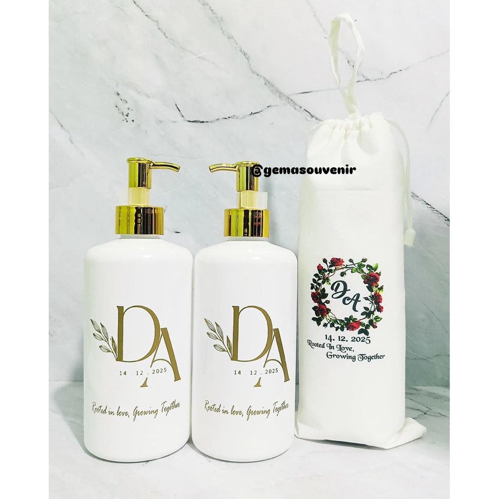 SOUVENIR TEMPAT SABUN + POUCH CUSTOM / SOUVENIR BOTOL SABUN / SOUVENIR PERNIKAHAN / SOUVENIR WEDDING