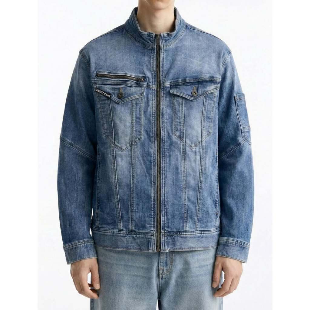BURTLE X CORDURA MEN BLUE BIKER DENIM JACKET (XL)