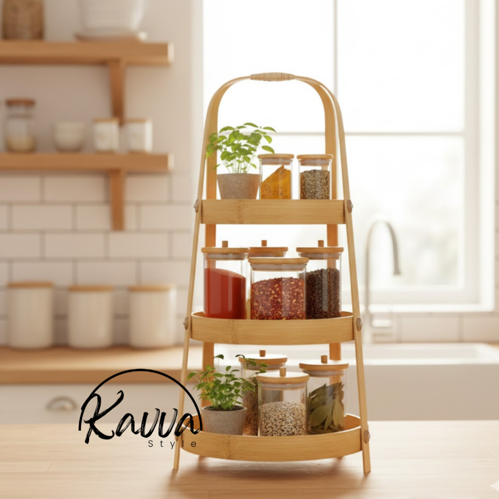 Rak Bambu 3 Susun Untuk Bumbu Dapur