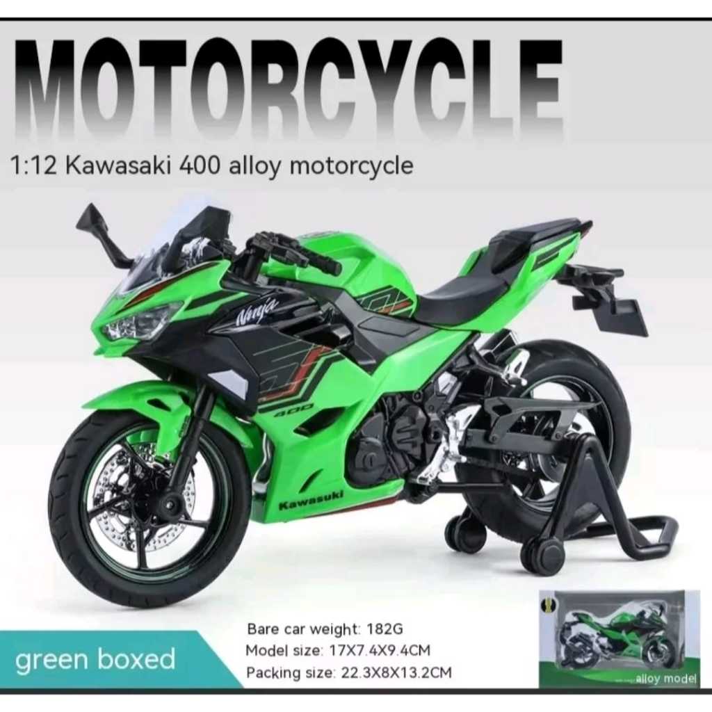 KOLEKSI DAN MAINAN MINIATUR DAICAST MOTOR KAWASAKI NINJA ZX-4RR-400 SCALA 1:12 METAL ALLOY, NYALA LA