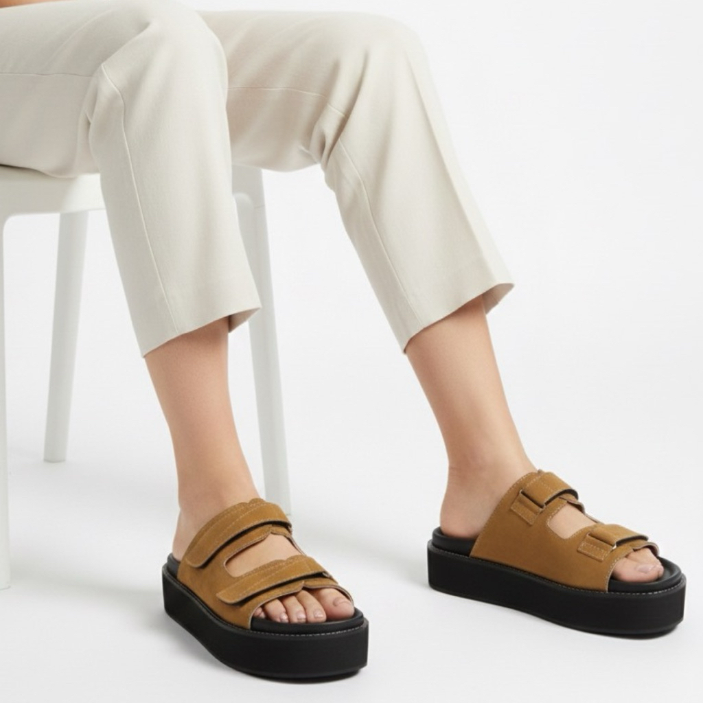 Han's Footwear  Sandal Platform Unisex Wanita Dan Pria Elegan Kulit suedee Tinggi 3.5cm | Footwear C