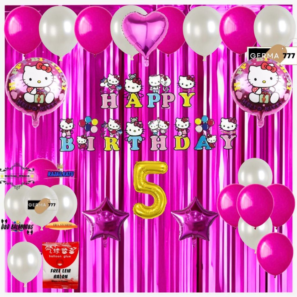 Paket Dekorasi Ulang Tahun Anak Cewek Banner Happy Birthday Hello Kitty  Balon Hiasan Pesta Ultah