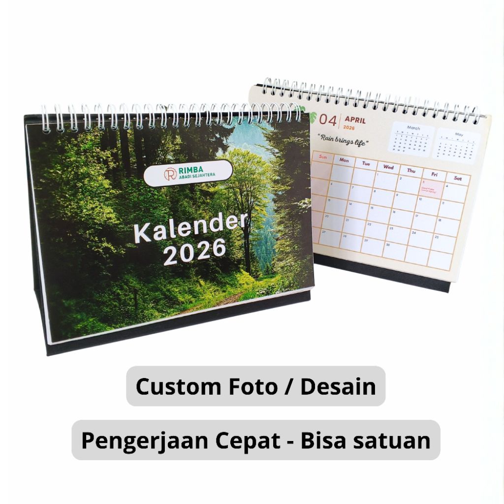Kalender Duduk 2026 Kalender Meja Glossy Tebal Custom Foto Desain