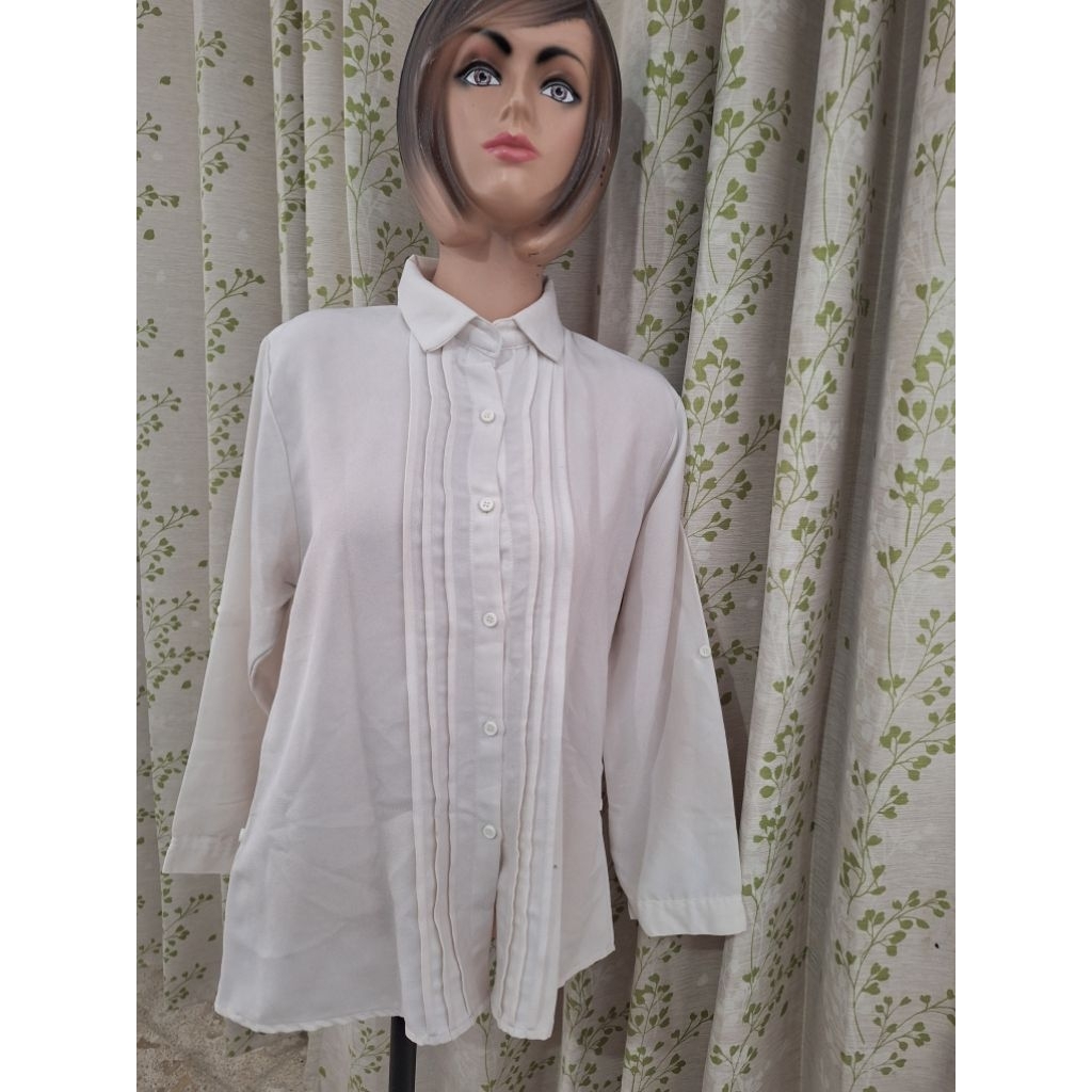 blouse lengan panjang putih broken white plisket / baju atasan putih bw size remaja dewasa