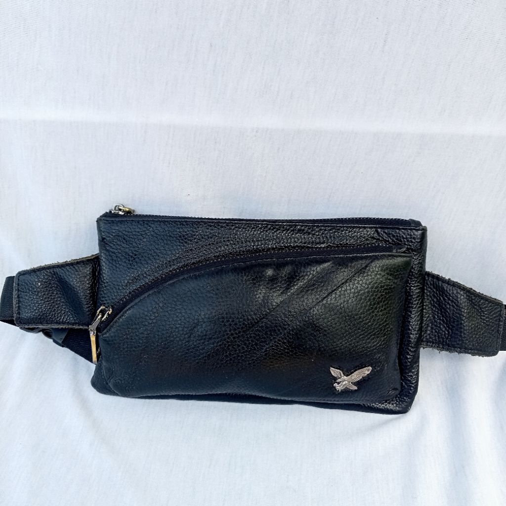 Tas Waistbag Pria webe Cowok WB Unisex waist bag Wanita cewek cewe Kulit Asli Kulas Hitam