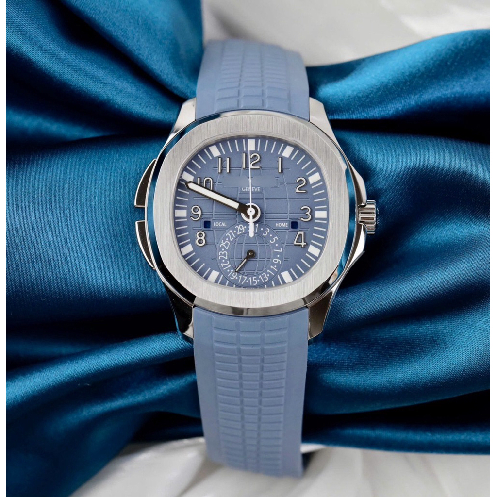JAM TANGAN PRIA/COWOK PATEK-5164G TRAVEL TIME RUBBER BLUE AUTOMATIC CLONE 1:1 #Jamtanganpria #Jamtan
