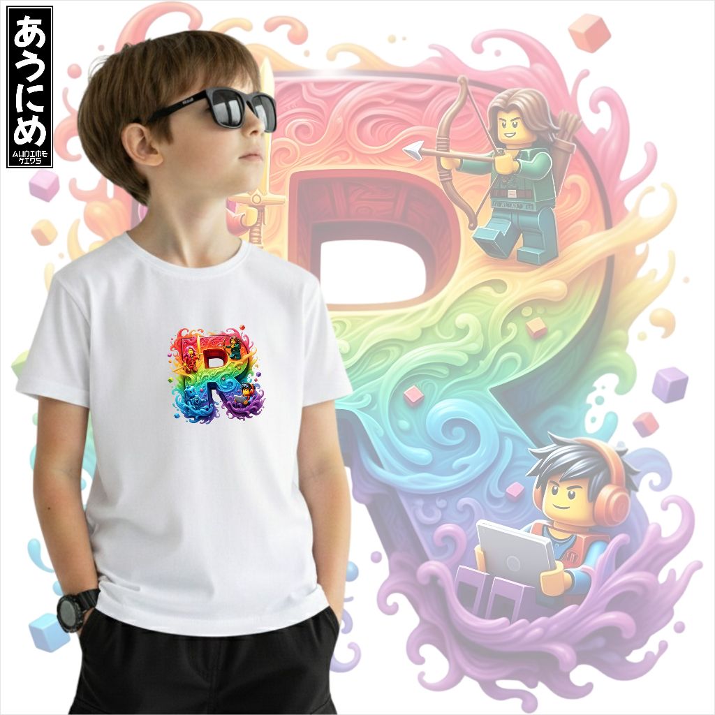 Kaos Anak Laki Laki Perempuan Unisex INISIAL R  cotton combed roblox