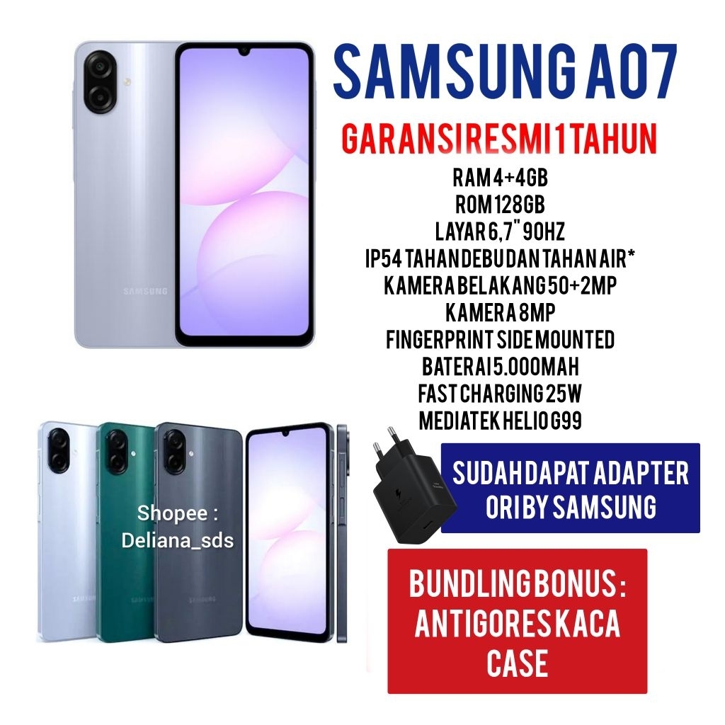 Samsung A07 4/128 4+4/128 8/128 Garansi Resmi 1 Tahun Samsung A07 4+4/128 Samsung A07 8/128