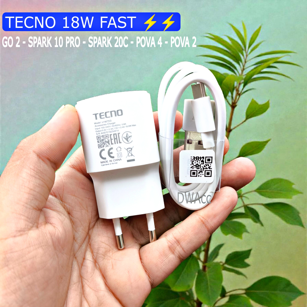 Charger TECNO 18W Fastcharging Spark 10 Pro, Spark GO2, POVA 4. ORIGINAL TECNO