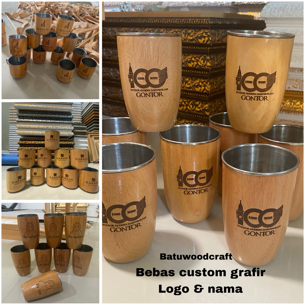Custom Grafir Gelas Kayu Cangkir Mug Sloki Wooden Glass Bisa Custom Grafir Brand Logo