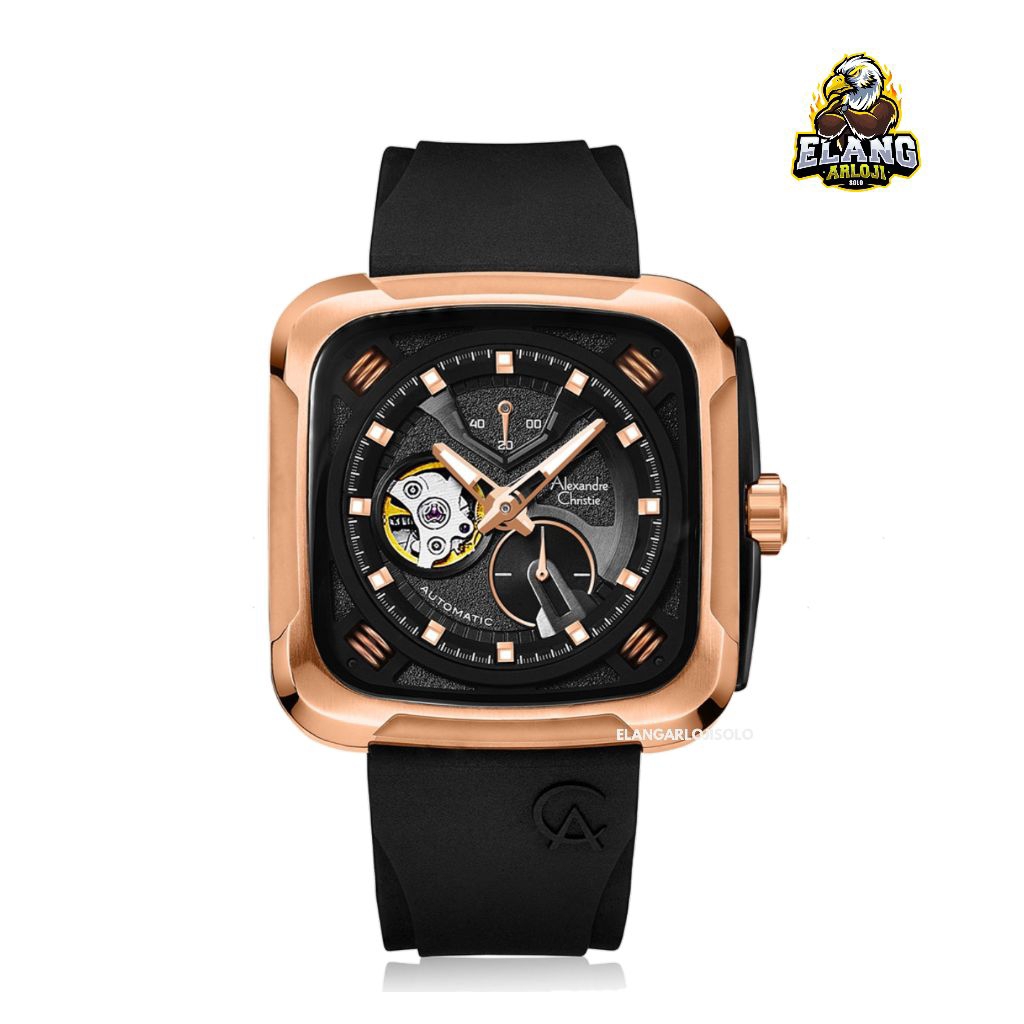 Jam Tangan Pria Automatic Alexandre Christie AC 6577 Black Rosegold Original