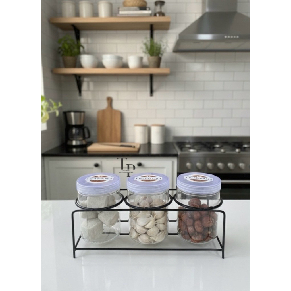 Rak Bumbu Dapur Set Toples / Rak Bumbu Dapur Set Toples Isi 3 / Rak Dapur / Toples Murah