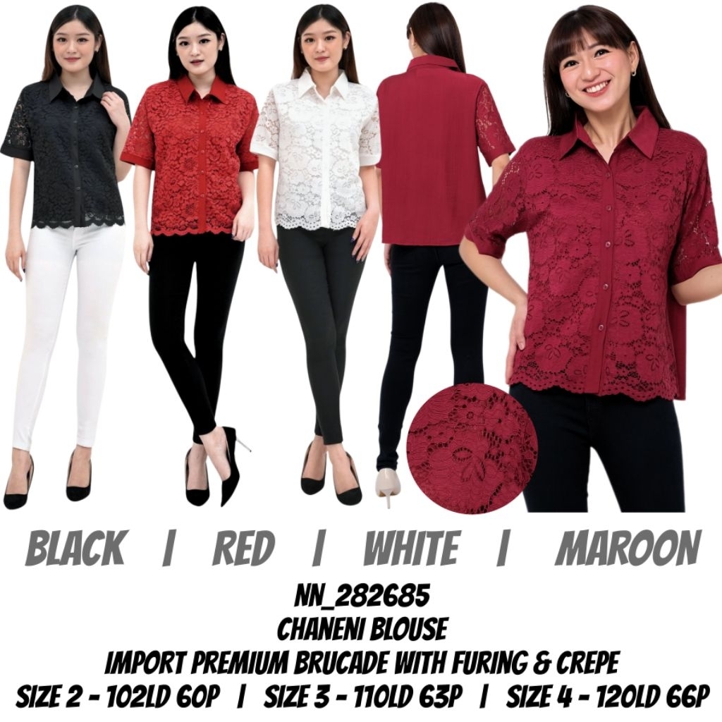 Atasan blus wanita brukat HITAM , MERAH , PUTIH import natal , lebaran , imlek 282685 , 282763