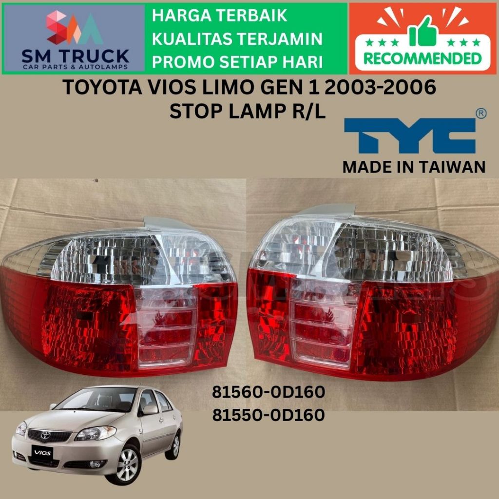 (TYC TAIWAN) LAMPU BELAKANG STOP TAIL LAMP VIOS LIMO GEN 1 FACELIFT 2003 2004 2005 2006 BARU OEM IMP