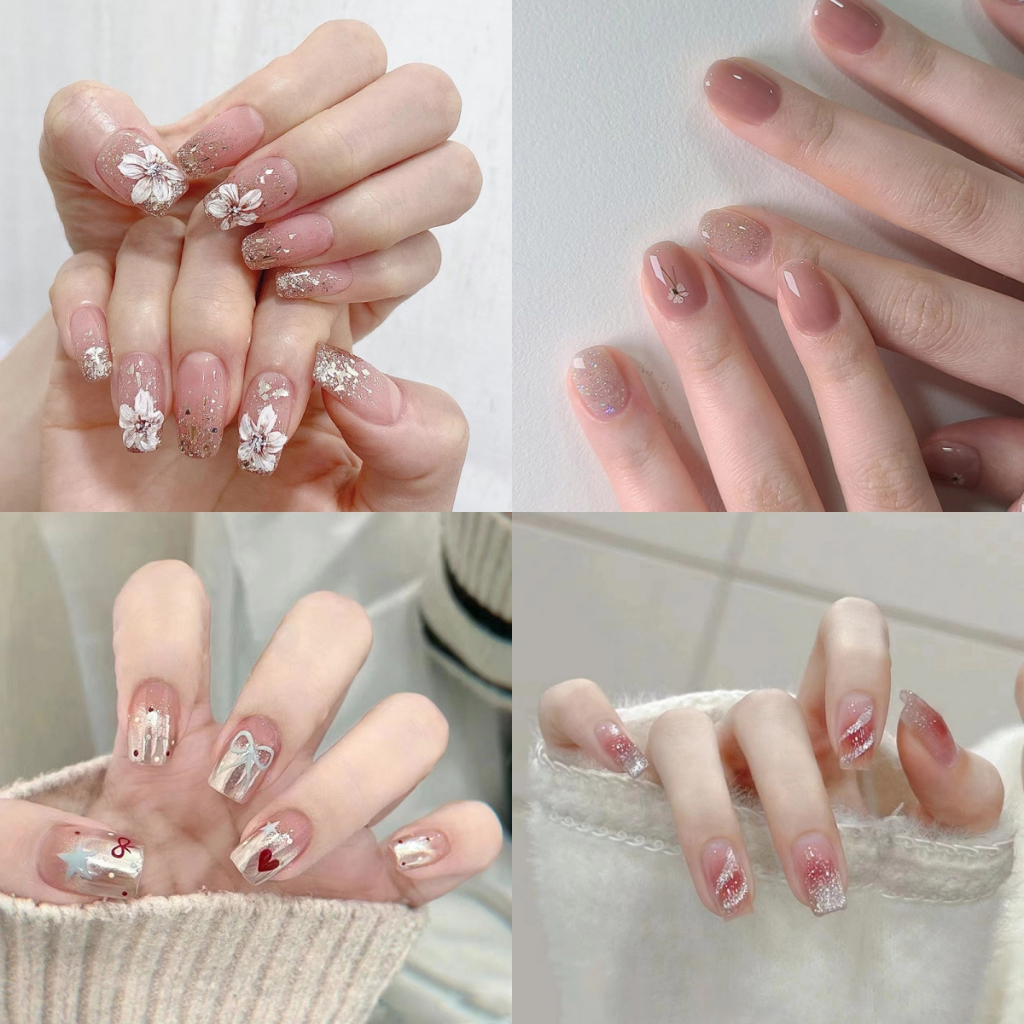 Kuku Palsu 24pcs Wedding Pengantin Model Lancip - Kuku Extension 3D Cat Eye Gratis Lem Cair, Perawat