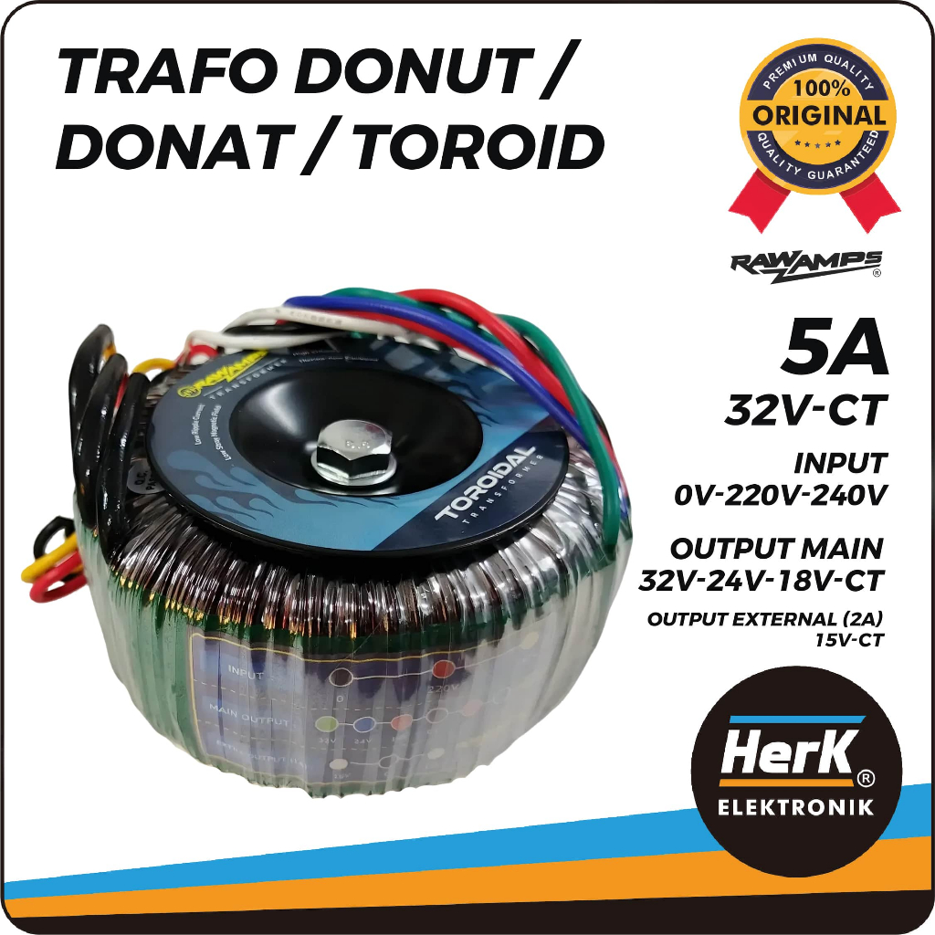 Travo Trafo Toroid Donut 5A 32V 24V 18V CT RawAmps Trafo Premium untuk PSU dan Audio dengan Perlindu