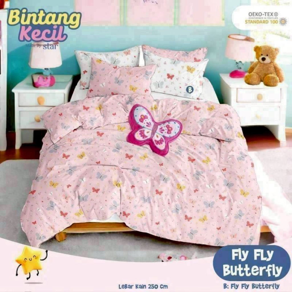 (COD) Ziby - Sprei Set Motif fly butterfly | Sprei Anak | Sprei Anti Geser | 90x200x20 | 100x200x20 