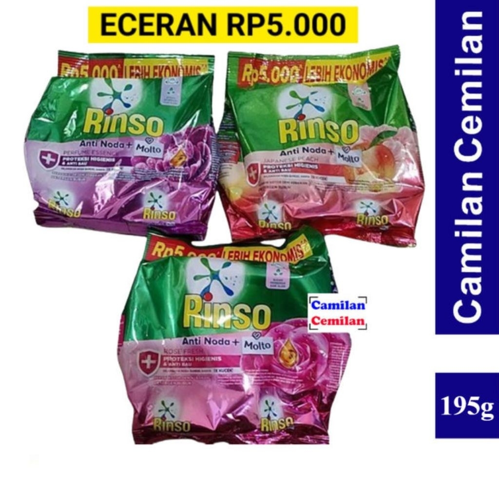 DETERJEN RINSO BUBUK ANTINODA + MOLTO ROSE FRESH | PERFUME ESSENCE MURAH NETTO 240 GR