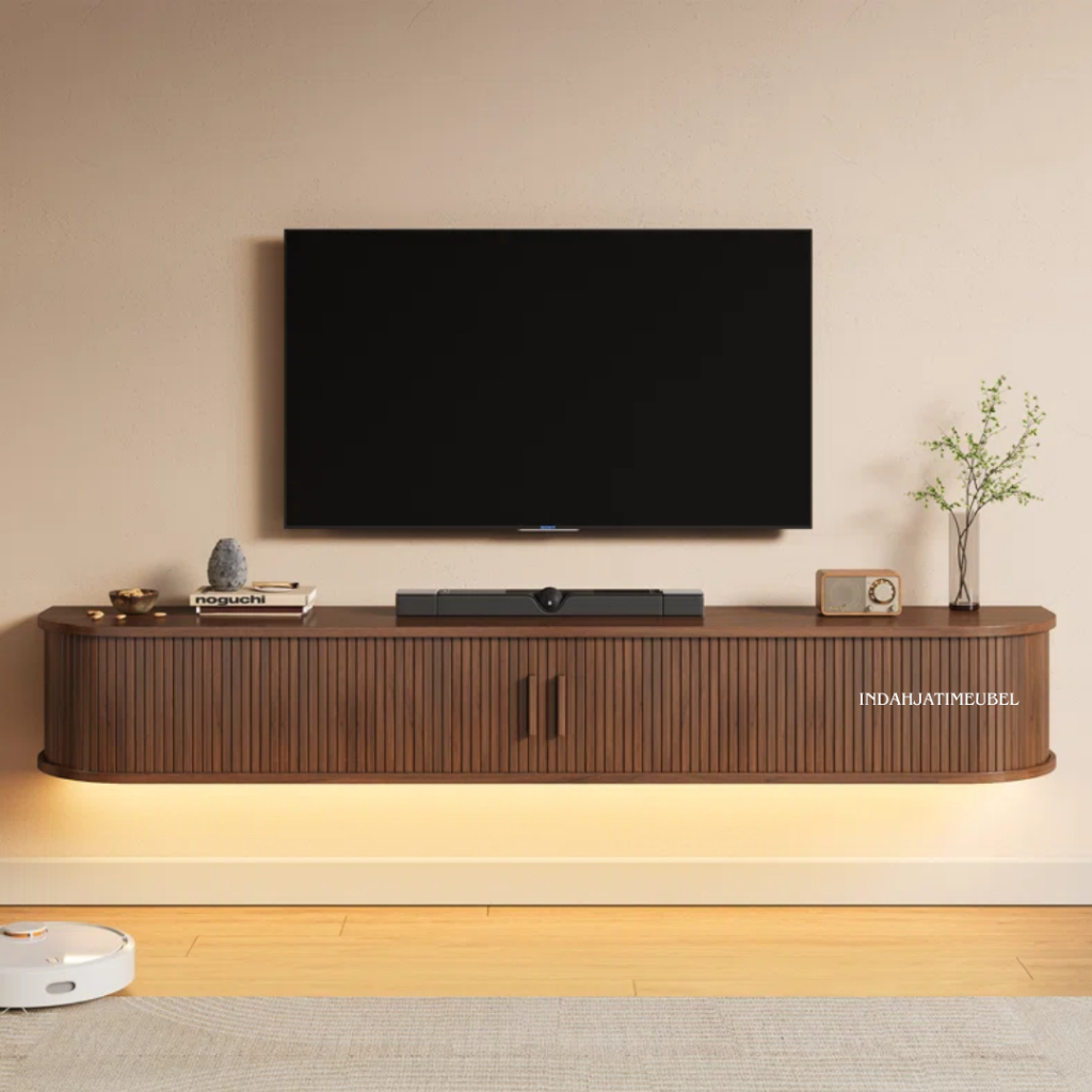 Meja TV Gantung Bufet Console Dinding Minimalis Modern Salur Kayu Jati FREE ONGKIR
