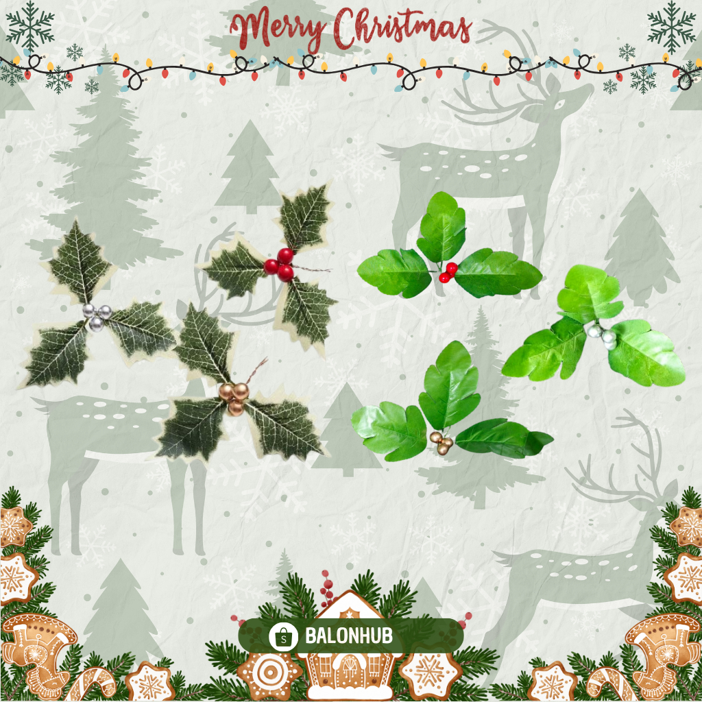 Daun + Cherry Hiasan Dekorasi Kado Parcel Hampers Natal | Hiasan Daun Cherry Warna Warni | Daun Cher