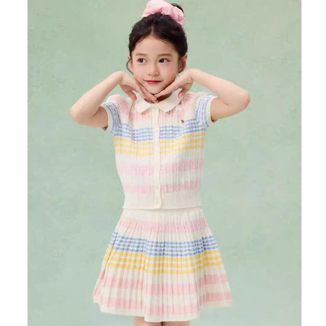 (3-14 TAHUN) Setelan Polo Rok Rajut Anak Perempuan Import | Setelan Korea Anak Perempuan | Atasan Ke
