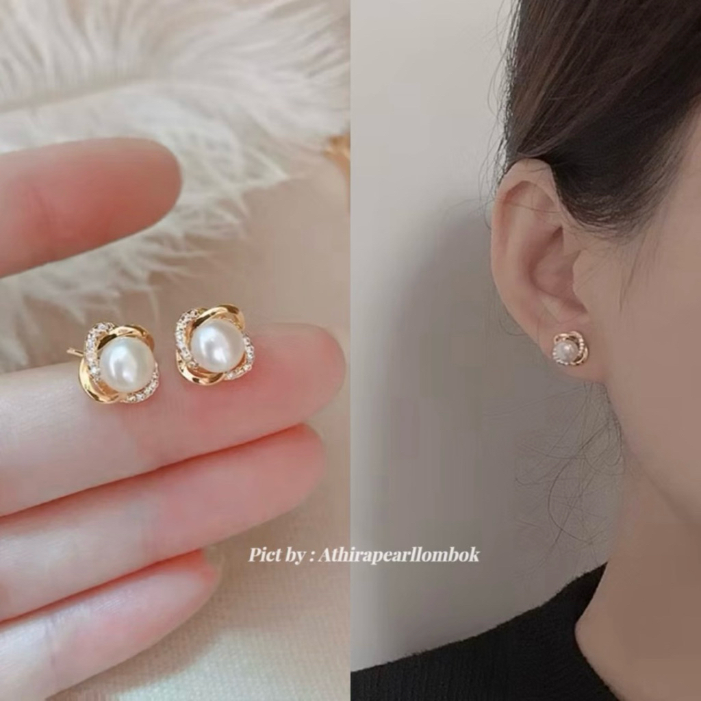 Anting lapis emas mutiara air tawar asli lombok Anting anting wanita Anting mutiara lombok asli Anti