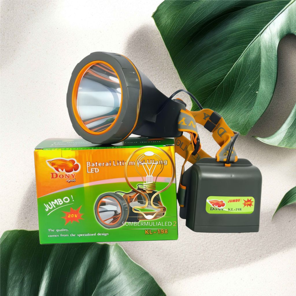 Dony Senter Kepala KL-198 20W Jumbo  | Cahaya Putih / Kuning | HeadLamp 20 Watt | Super Terang Berku