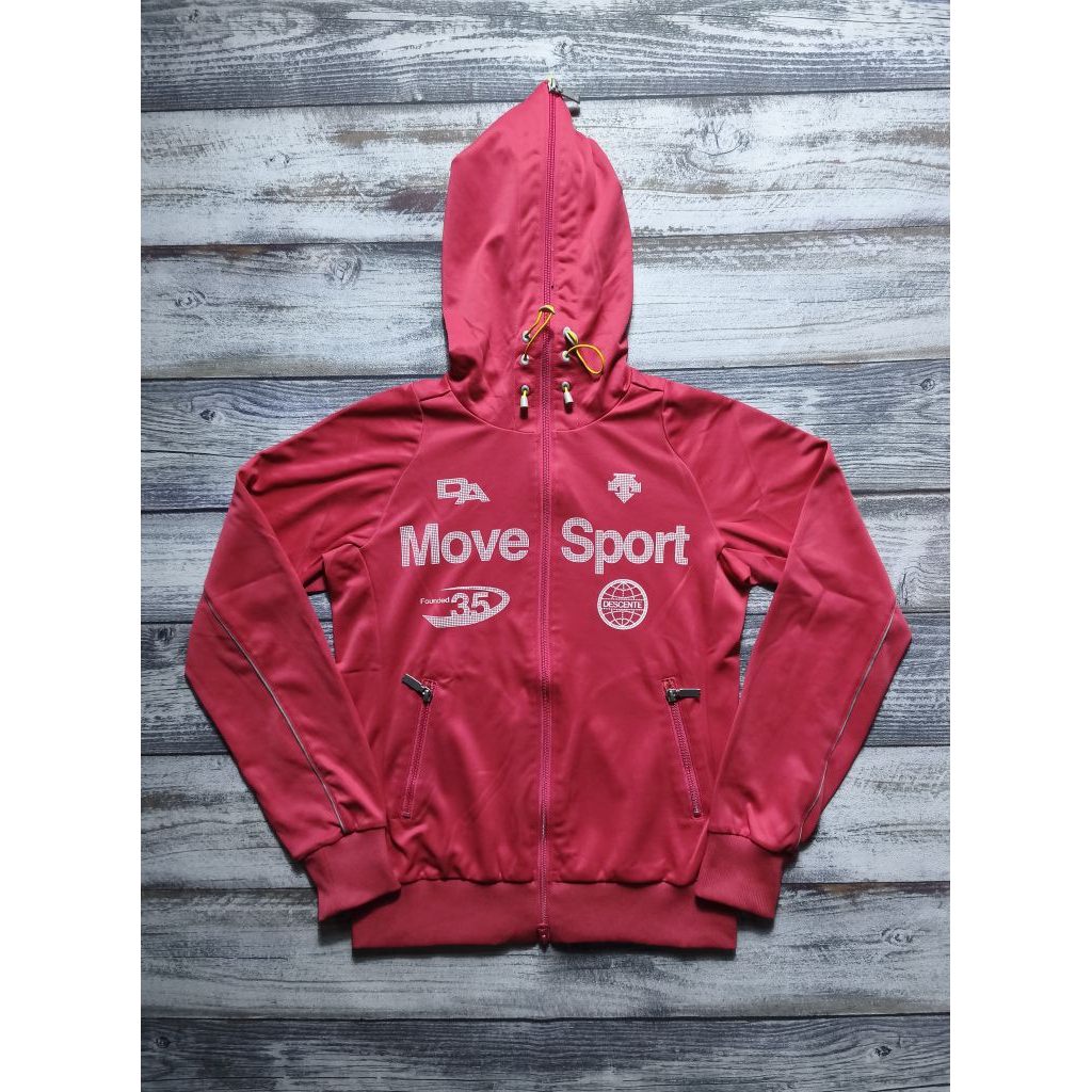 Jaket descente sportswear training full zipper biglogo hoodie motoran hangout unisex pink branded