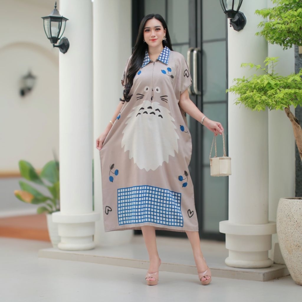 Daster Lowo Jumbo Kerah Dress Jumbo Busui Resleting Depan Bahan Rayon