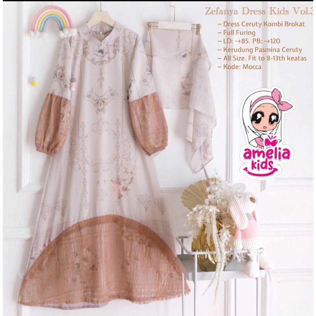 Tarisa / zevanya#3 / seila#2 / Aruna 3in1 gamis anak 8-13th free jilbab