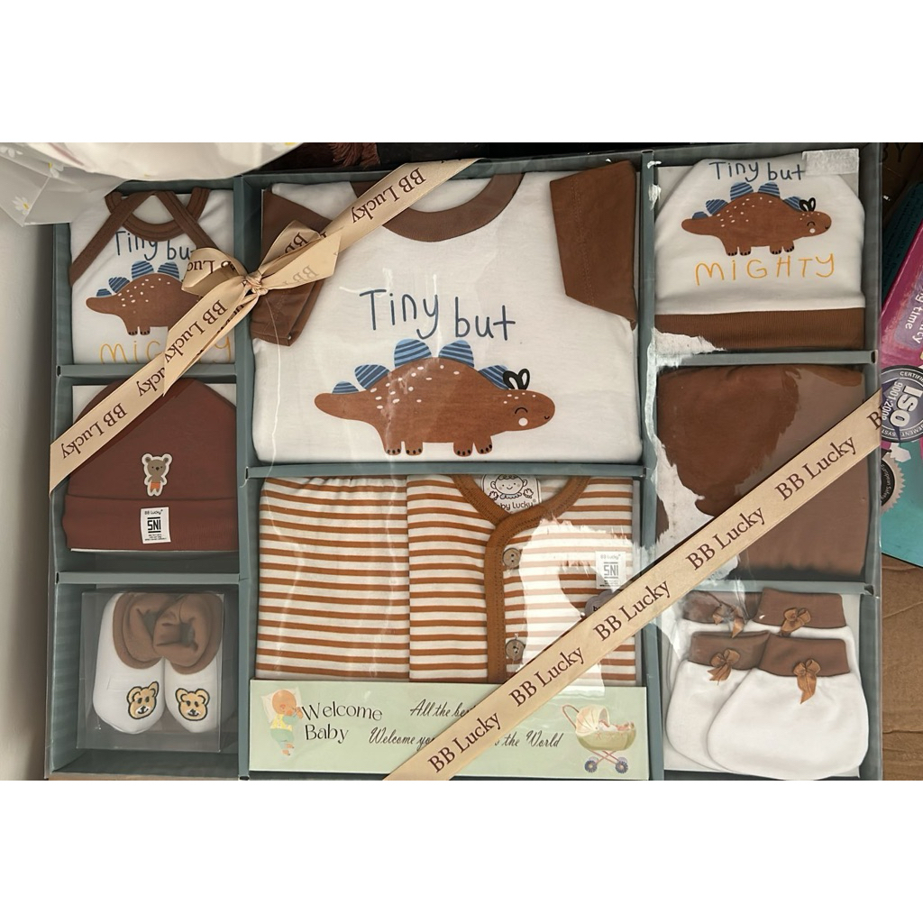 NEW Baby Set BB Lucky Safari Boy/girl Paket Kado Bayi Baju Set Box Baju Bayi Newborn SNI Motif