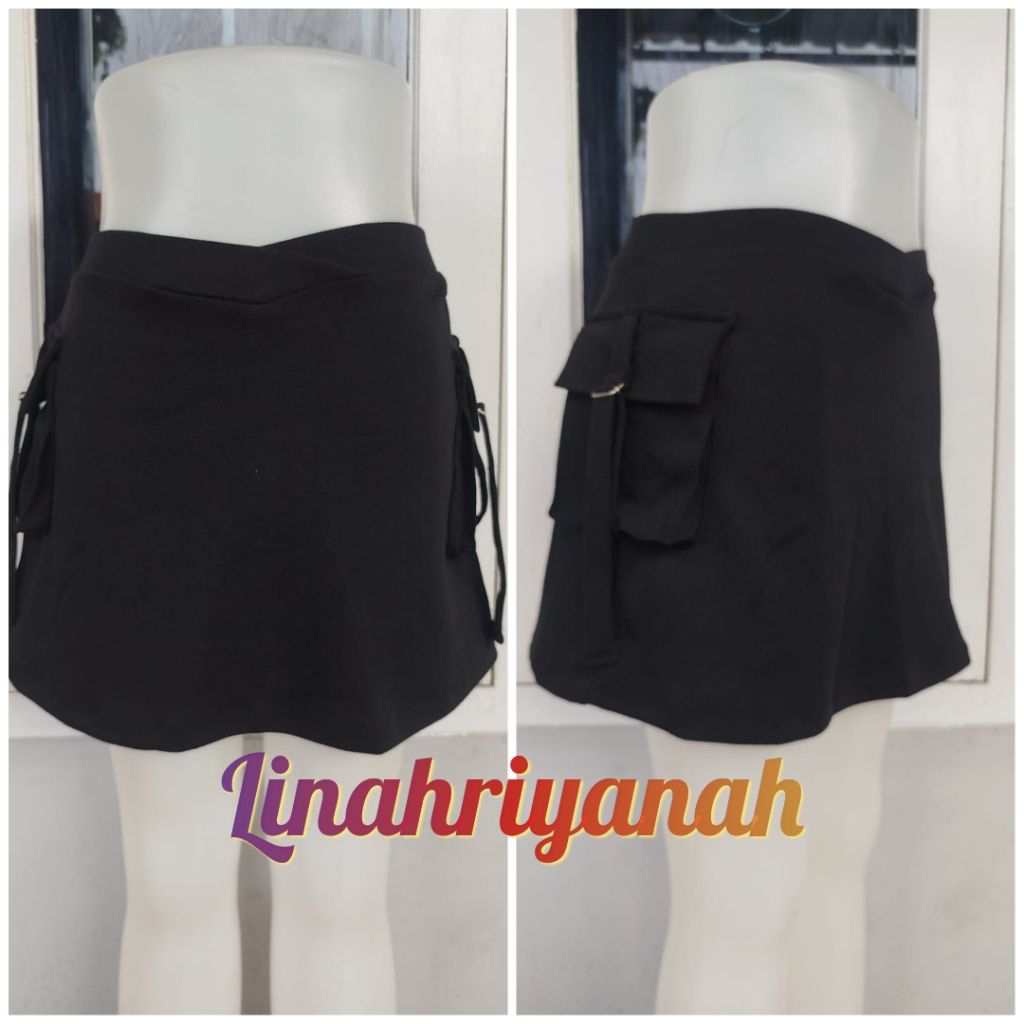 ROK MINI HITAM/ROK KANTONG SAMPING/ROK SENAM WANITA