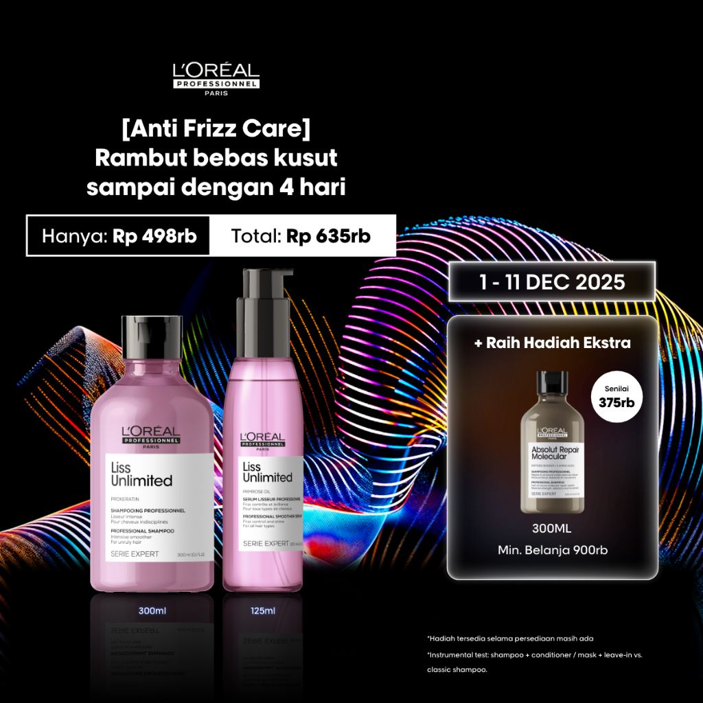 Liss Unlimited Shampoo Pro Keratin + Blow Dry Serum Untuk Rambut Kusut Megar Smoothing by L'Oreal Pr