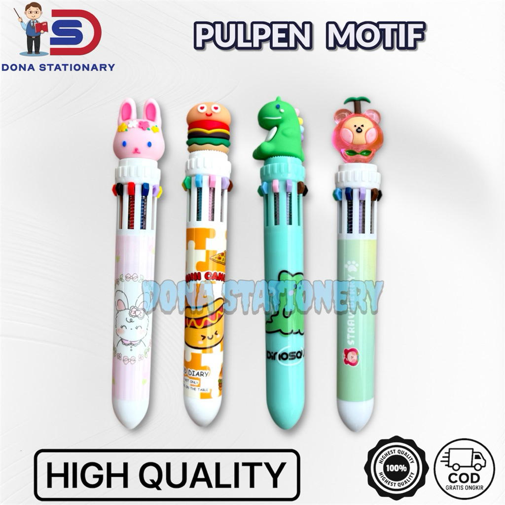 PULPEN MOTIF 10 WARNA / Bolpen Lucu / Pulpen Warna Warni