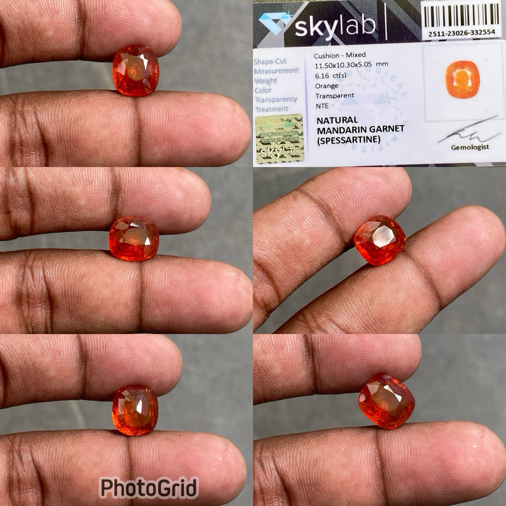 Natural Mandarin Garnet orange garnet Batu Spessartine mandarin Garnet Cushion Shape Ct 6.16 Dim 11.