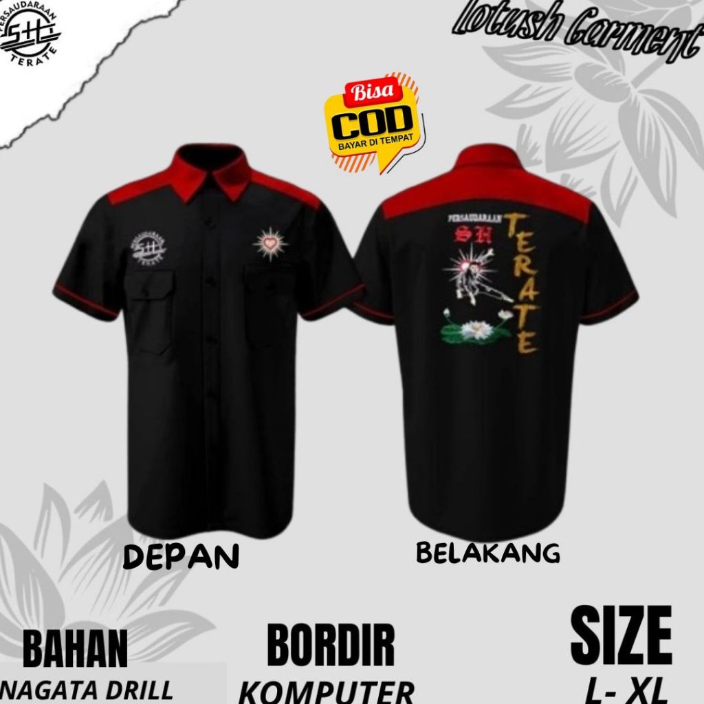 KEMEJA WARGA PSHT- HEM FULL BORDIR MOTIF PEMBUKAAN PSHT- HEM LENGAN PENDEK