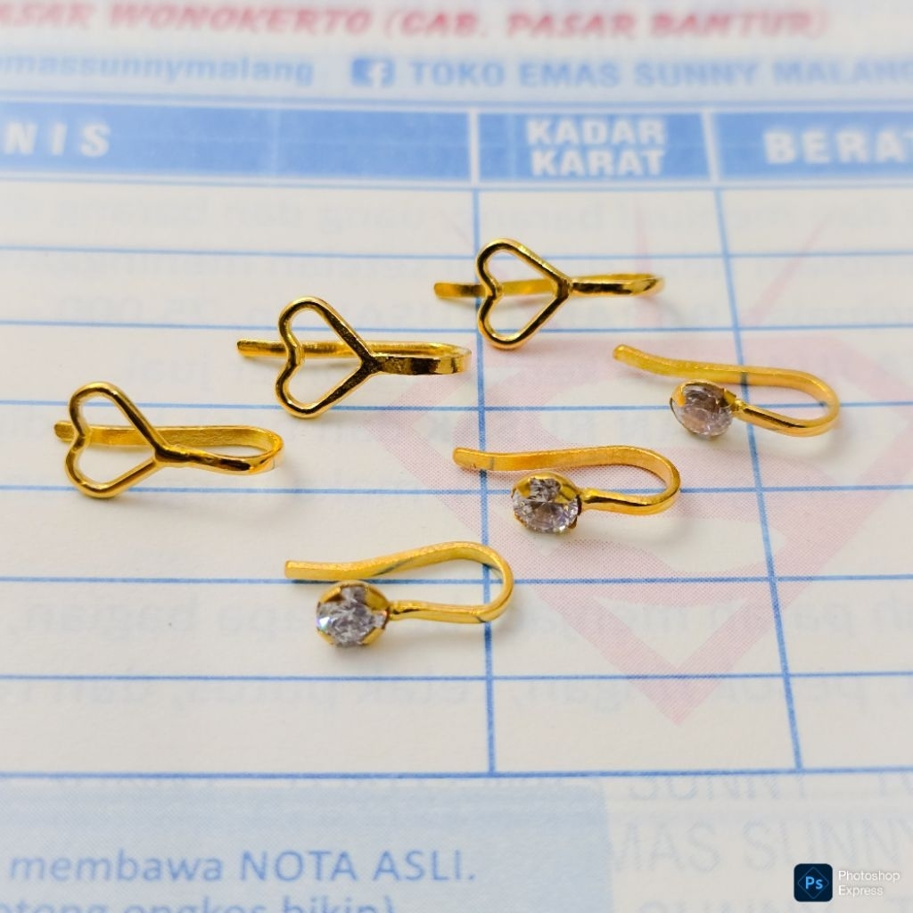 Anting jepit hidung emas asli kadar 6K